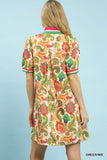 Painted Paisley Notched Neck Swing Dress
