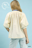 Garden Embroidered Puff Sleeve Split Neck Blouse