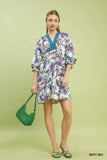 Paisley Popover Puff Sleeve Dress- Mint