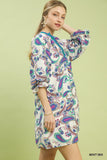 Paisley Popover Puff Sleeve Dress- Mint