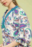 Paisley Popover Puff Sleeve Dress- Mint
