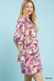 Paisley Popover Puff Sleeve Dress- Mint