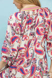 Paisley Popover Puff Sleeve Dress- Mint