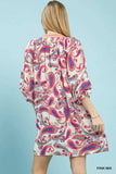 Paisley Popover Puff Sleeve Dress- Mint
