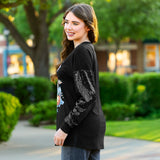 Pumpkin Spice & Spooky Nights Sequin Sleeve Top - Black