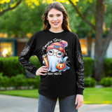 Pumpkin Spice & Spooky Nights Sequin Sleeve Top - Black