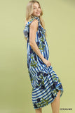 Garden Stripe Bloom Ruffle Sleeve Midi Dress- Green