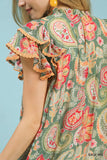Paisley Flutter Dress- Sage Mix