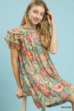 Paisley Flutter Dress- Sage Mix