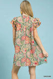 Paisley Flutter Dress- Sage Mix