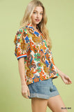 Santorini Paisley Puff Sleeve Top- Blue Mix