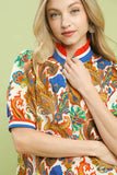 Santorini Paisley Puff Sleeve Top- Blue Mix