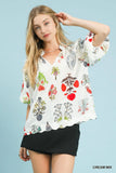 Floral Encyclopedia V-Neck Ruffle Blouse