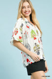 Floral Encyclopedia V-Neck Ruffle Blouse