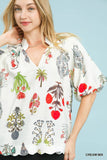 Floral Encyclopedia V-Neck Ruffle Blouse