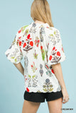Floral Encyclopedia V-Neck Ruffle Blouse