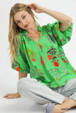 Floral Encyclopedia V-Neck Ruffle Blouse