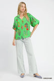 Floral Encyclopedia V-Neck Ruffle Blouse