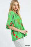 Floral Encyclopedia V-Neck Ruffle Blouse