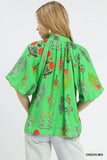 Floral Encyclopedia V-Neck Ruffle Blouse