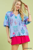 Floral Encyclopedia V-Neck Ruffle Blouse