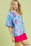 Floral Encyclopedia V-Neck Ruffle Blouse