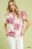 Blush Garden Flutter Sleeve Top- Pink Mix