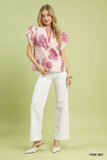 Blush Garden Flutter Sleeve Top- Pink Mix