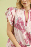 Blush Garden Flutter Sleeve Top- Pink Mix