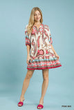 Boho Paisley Border Print Tiered Mini Dress - Pink