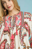 Boho Paisley Border Print Tiered Mini Dress - Pink