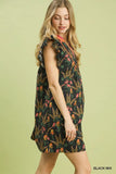 Prairie Wildflower Ruffle Sleeve Mini Dress - Black