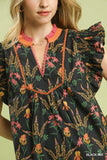 Prairie Wildflower Ruffle Sleeve Mini Dress - Black
