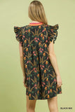 Prairie Wildflower Ruffle Sleeve Mini Dress - Black