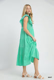 Seersucker Flutter Sleeve Scallop Edge Midi Dress- Mint