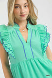 Seersucker Flutter Sleeve Scallop Edge Midi Dress- Mint
