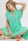 Seersucker Flutter Sleeve Scallop Edge Midi Dress- Mint