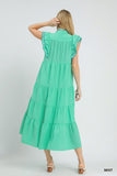 Seersucker Flutter Sleeve Scallop Edge Midi Dress- Mint