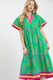 Island Floral Tiered Mini Dress with Short Flutter Sleeves- Green