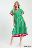 Island Floral Tiered Mini Dress with Short Flutter Sleeves- Green