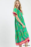 Island Floral Tiered Mini Dress with Short Flutter Sleeves- Green