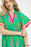 Island Floral Tiered Mini Dress with Short Flutter Sleeves- Green