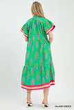 Island Floral Tiered Mini Dress with Short Flutter Sleeves- Green