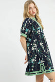 Midnight Garden Contrast Trim Swing Dress- Navy
