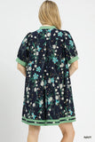 Midnight Garden Contrast Trim Swing Dress- Navy