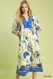 Ornate Paisley Puff Sleeve Midi Dress