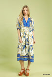 Ornate Paisley Puff Sleeve Midi Dress