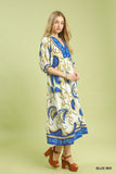 Ornate Paisley Puff Sleeve Midi Dress