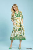 Ornate Paisley Puff Sleeve Midi Dress