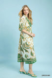 Ornate Paisley Puff Sleeve Midi Dress